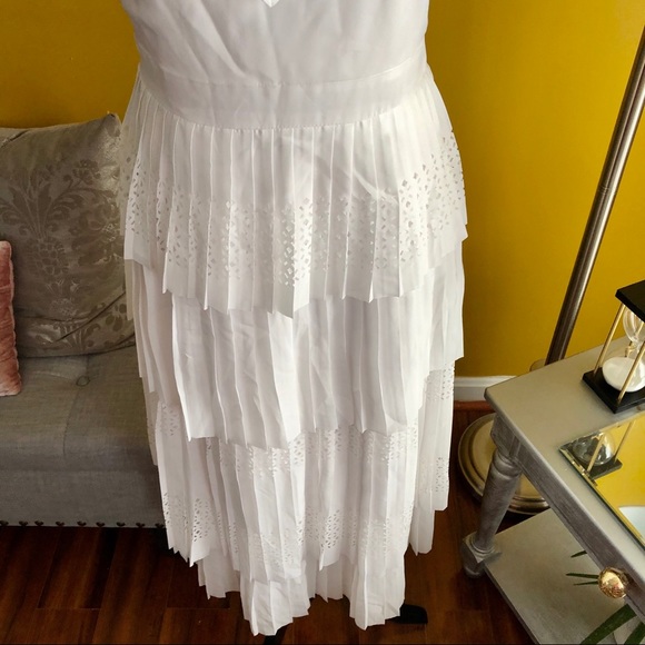 Tiered Lasercut Ruffle White Dress| - Picture 7 of 11